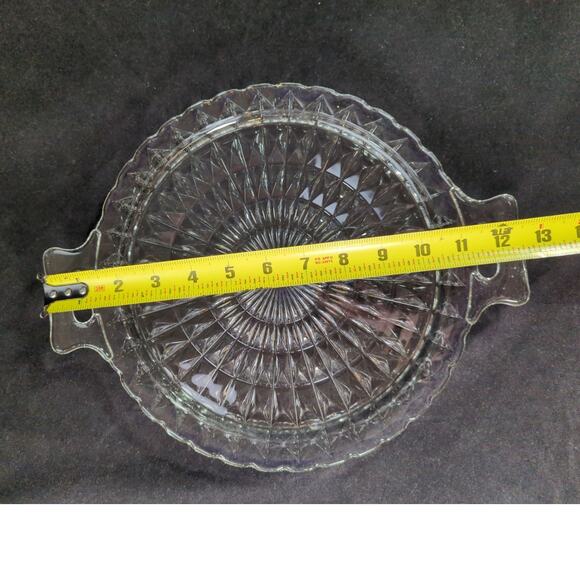 Jeanette Glass Windsor Clear Diamond Pattern Handled Sandwich Plate 12" - Picture 5 of 6